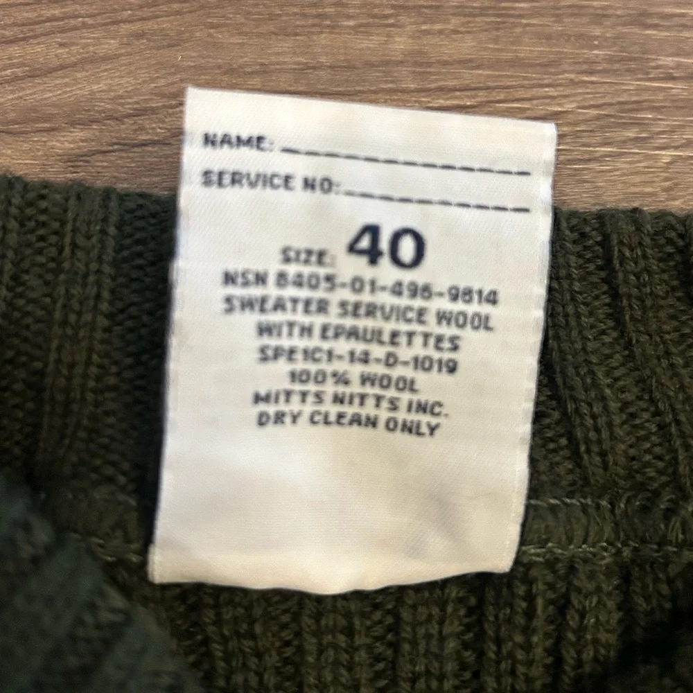 Vintage Y2K Military Wool Commando Sweater Size 40 Olive Green Rib Knit USA
